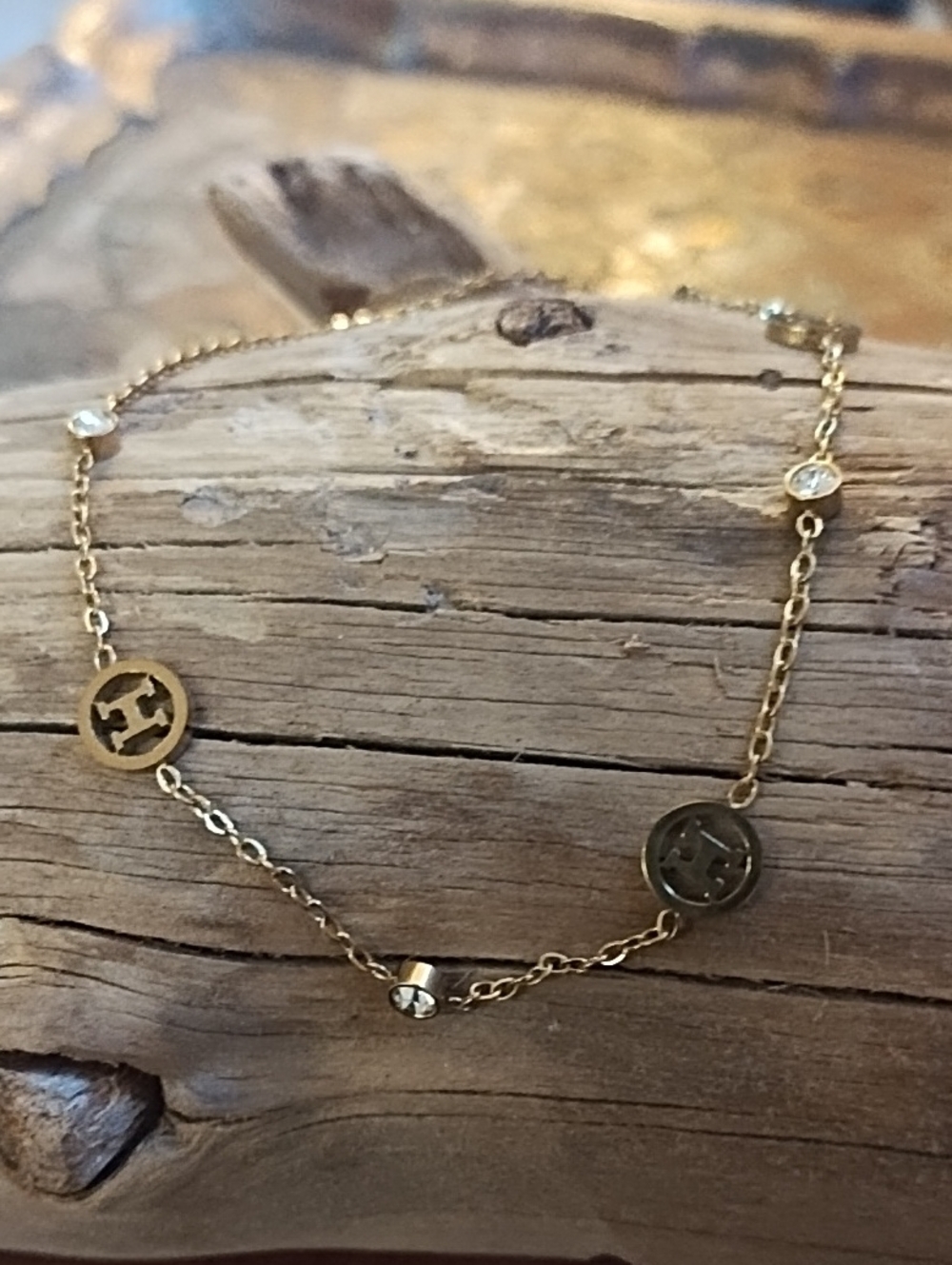 Gold Tone Logo Disc Station Necklace - Women Jewelry